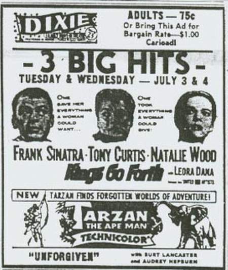 Dixie Drive-In Theatre - Dixie Ad July 2 1962 (newer photo)